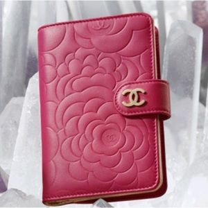SOLD!! CHANEL Camellia Embossed Lambskin Zip Wallet in Fuchsia with LGHW